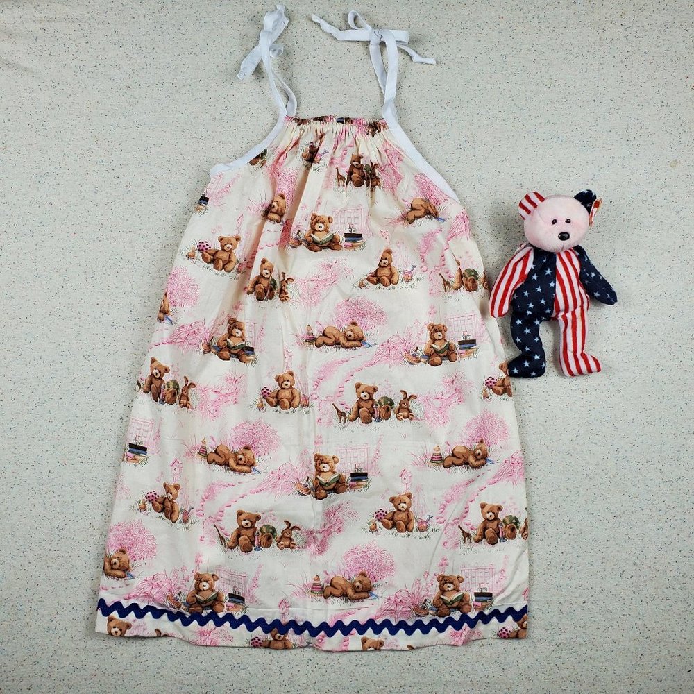 Homemade Bear Print Tie Strap Pillowcase Dress kids 6